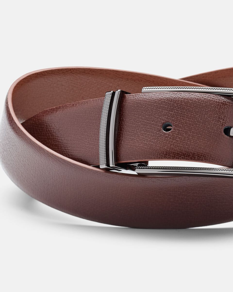 Fine Grain Leather Belt with Textured Pin Buckle, Dark Tan/Light Tan, hi-res
